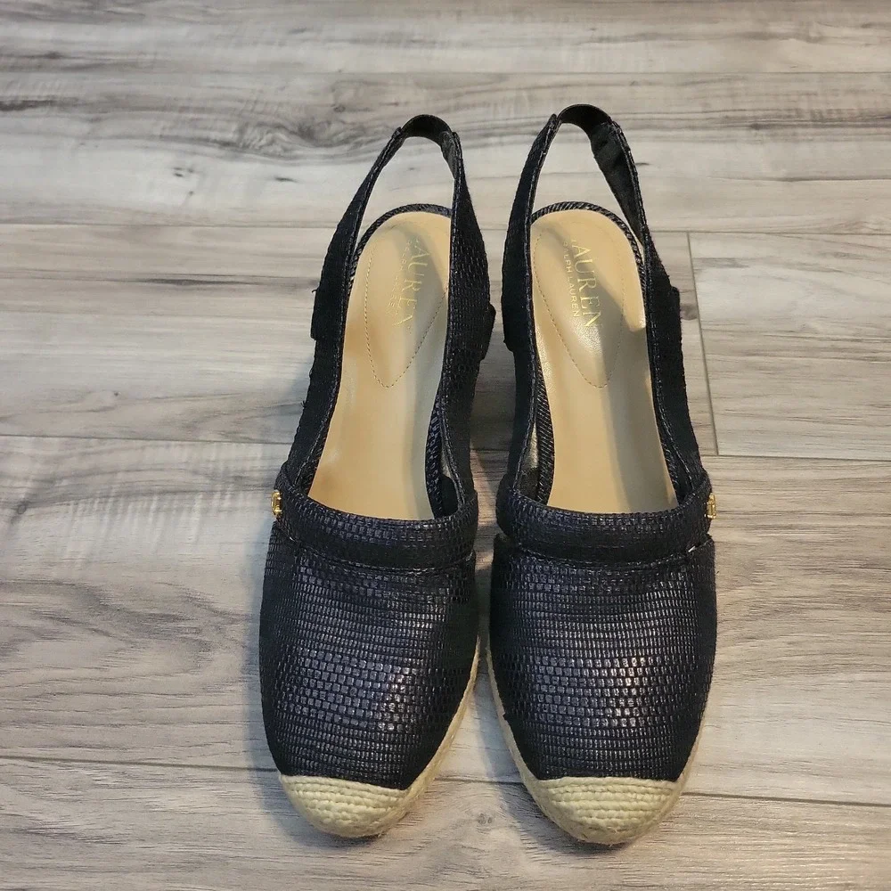 Lauren Ralph Lauren Penelope Espadrille Sandals Womens 10B Black Wedges